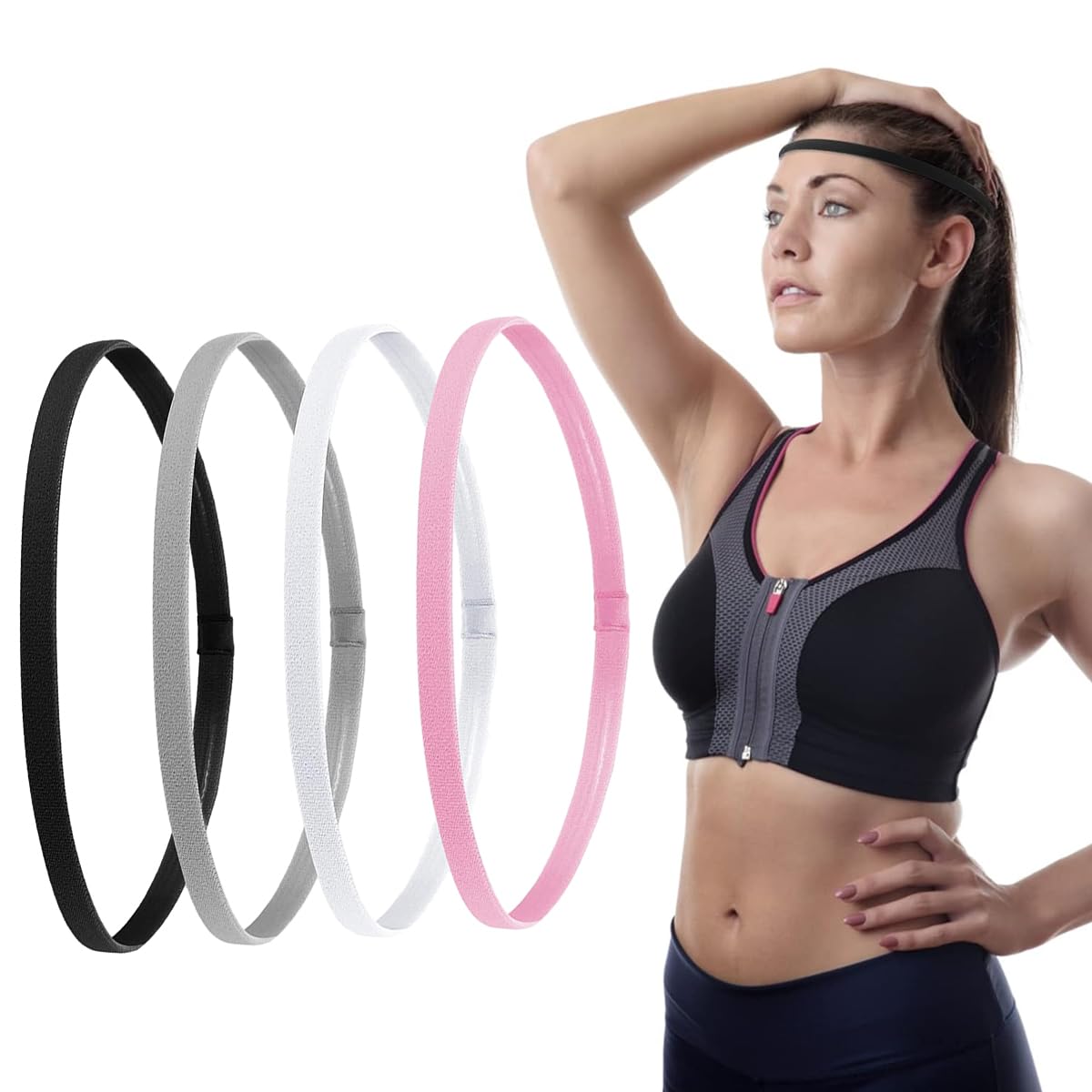 MAYCREATE 4Pcs Elastic Sports Headband for Men Women Stretchy Non-Slip Athletic Headbands Thin Workout Hair Bands MAYCREATE 4Pcs Elastic Sports Headband for Men Women Stretchy Non-Slip Athletic Headbands Thin Workout Hair Bands